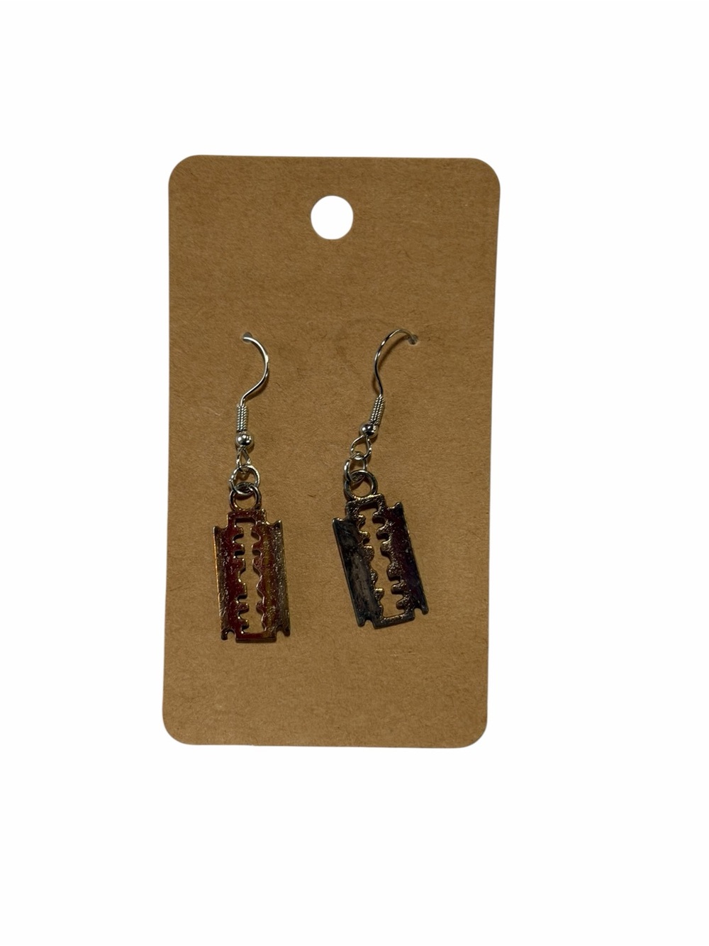 Razor Blade Drop Earrings in Metallic and Silver